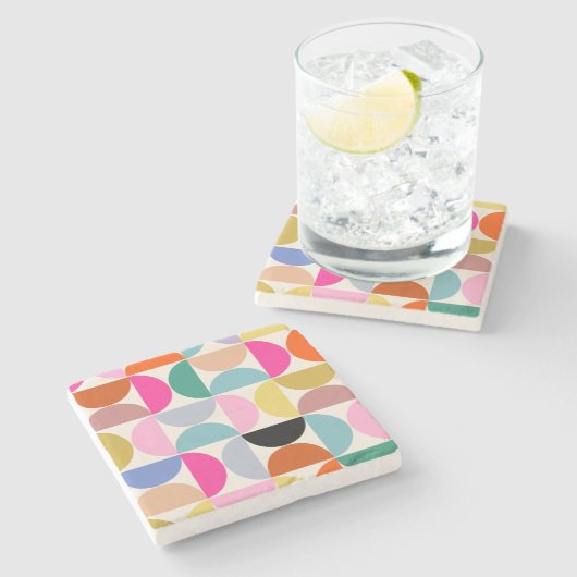 Farbenfrohe Mitte des Jahrhunderts Modernes Abstra Steinuntersetzer (Seitenansicht)