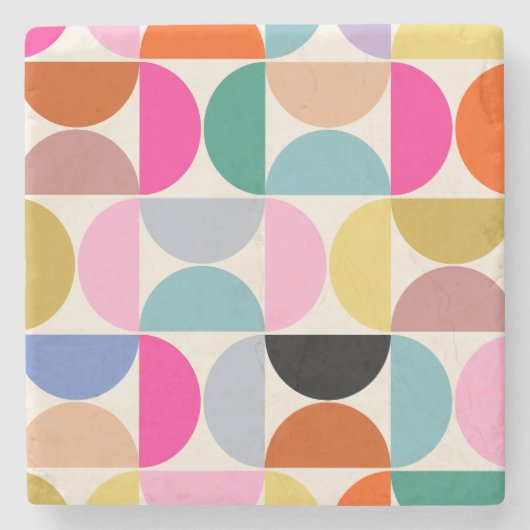 Farbenfrohe Mitte des Jahrhunderts Modernes Abstra Steinuntersetzer (Vorderseite)