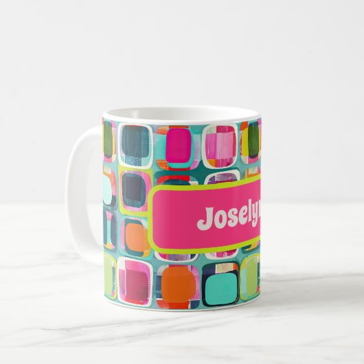 Farbenfrohe Mitte des Jahrhunderts Modernes Muster Kaffeetasse (Vorderseite Links)