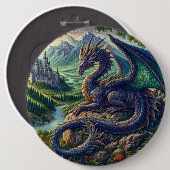 Farbenfrohe, mittelalterliche Drachenburg Button (Vorne & Hinten)