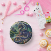 Farbenfrohe, mittelalterliche Drachenburg Pappteller (Party)