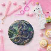 Farbenfrohe, mittelalterliche Drachenburg Pappteller (Party)