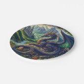 Farbenfrohe, mittelalterliche Drachenburg Pappteller (Schrägansicht)