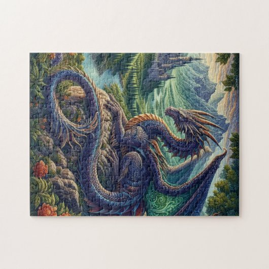 Farbenfrohe, mittelalterliche Drachenburg Puzzle (Horizontal)