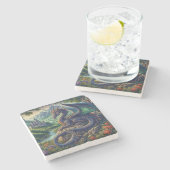 Farbenfrohe, mittelalterliche Drachenburg Steinuntersetzer (Seitenansicht)