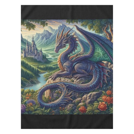 Farbenfrohe, mittelalterliche Drachenburg Tischdecke (Vorderseite)