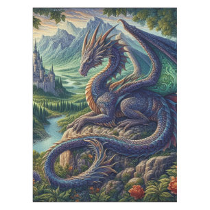 Farbenfrohe, mittelalterliche Drachenburg Tischdecke