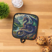 Farbenfrohe, mittelalterliche Drachenburg Topflappen (Oben Unten)