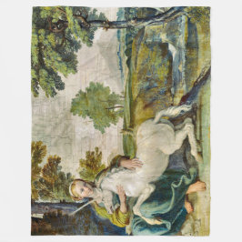 Farbenfrohe mittelalterliche Einhornmalerei Satin Fleecedecke