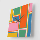 Farbenfrohe Mitteljahrhundert Moderne Geometrie Mi Quadratische Wanduhr (Winkel)