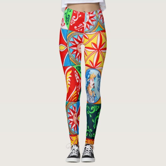 Farbenfrohe Mittelmeerküste Dolc Patchwork Legging Leggings (Vorderseite)
