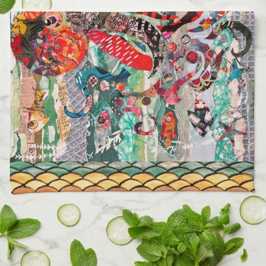 Farbenfrohe Mixed Media Octopus Küchentücher (Gefaltet)