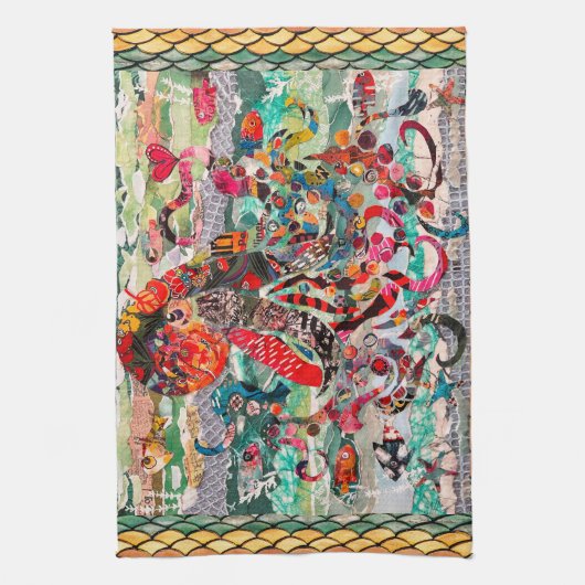 Farbenfrohe Mixed Media Octopus Küchentücher (Vertikal)