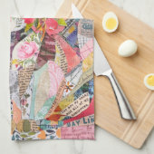 Farbenfrohe Mixed Media Paper Art Cat Küchentuch (Viertel Falte)