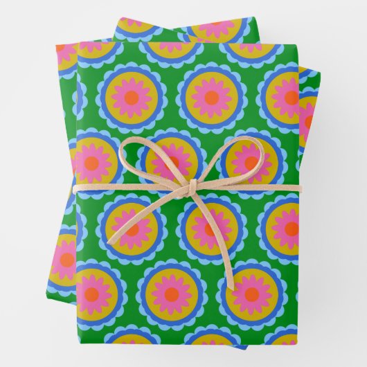 Farbenfrohe Mod 60er Bright Blume Mandala Pattern Geschenkpapier Set (Beispiel)