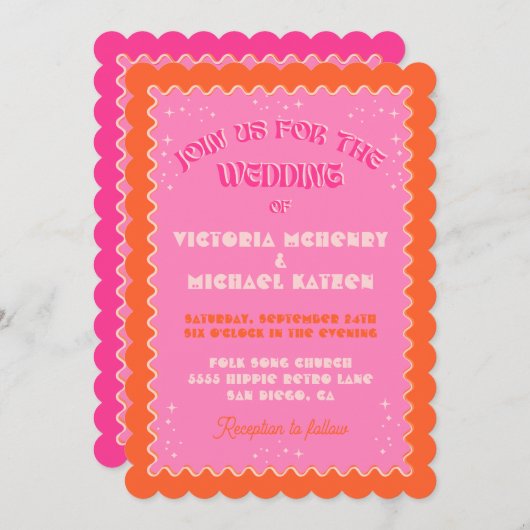Farbenfrohe Mod Bright Bold Retro Wedding Einladung (Vorne/Hinten)