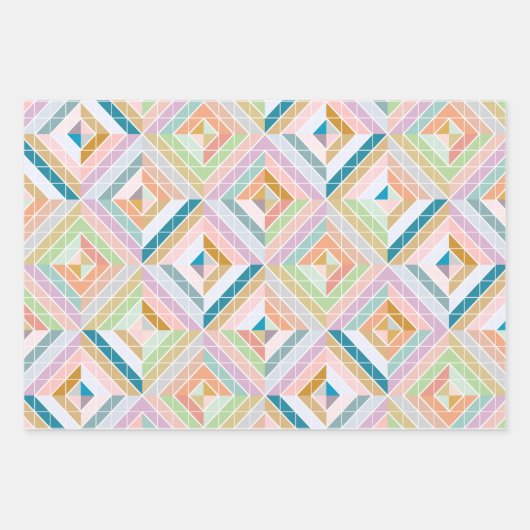 Farbenfrohe Mod Patchwork Diamanten Muster  Geschenkpapier Set (Vorderseite)
