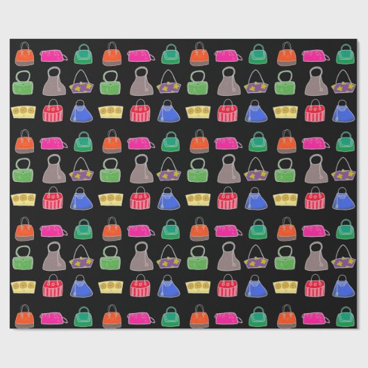 Farbenfrohe Mode Purses-schwarzer Hintergrund Geschenkpapier (Flach)