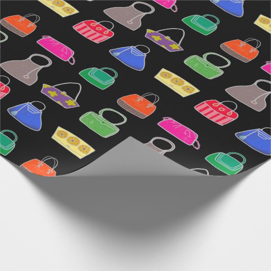 Farbenfrohe Mode Purses-schwarzer Hintergrund Geschenkpapier (Ecke)