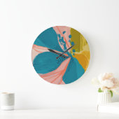 Farbenfrohe Moderne Abstrakte Blumenpracht Rosa Bl Große Wanduhr (Zuhause)