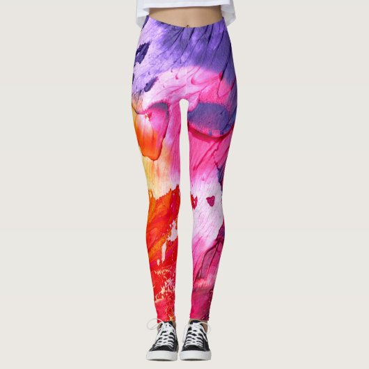 Farbenfrohe, moderne Abstrakte Farbe Leggings (Vorderseite)