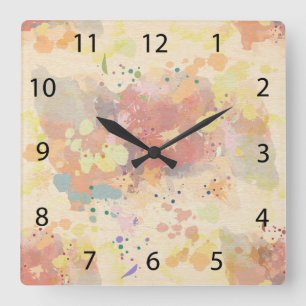 Farbenfrohe, moderne, Abstrakte Farbtupfer Quadratische Wanduhr