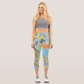 Farbenfrohe, moderne Abstrakte, florale Girl-Chic- Capri Leggings (Vorderseite)