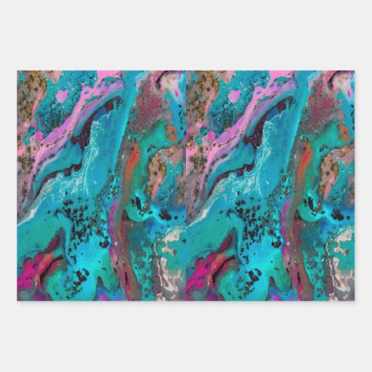 Farbenfrohe moderne Abstrakte Fluid Art Malerei Geschenkpapier Set (Vorderseite 3)