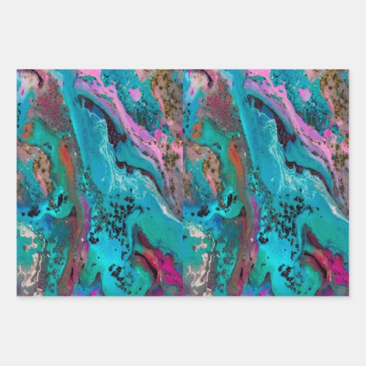 Farbenfrohe moderne Abstrakte Fluid Art Malerei Geschenkpapier Set (Vorderseite)