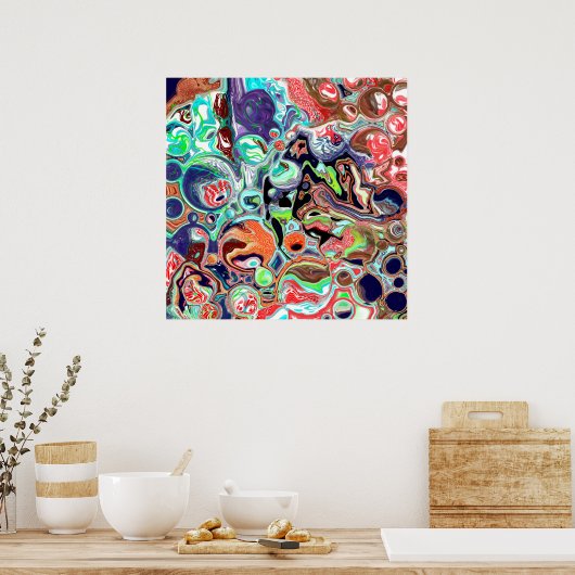 Farbenfrohe moderne Abstrakte Fluid Art Poster (Küche)