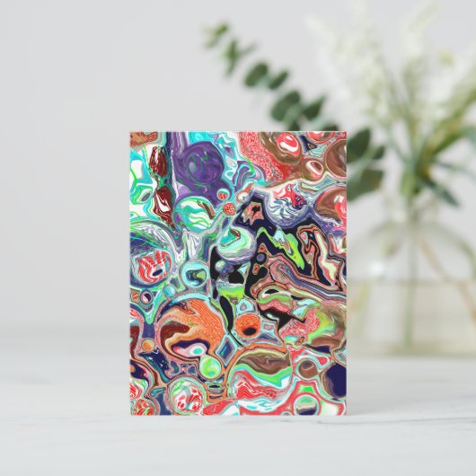Farbenfrohe moderne Abstrakte Fluid Art Postkarte (Stehend Vorderseite)