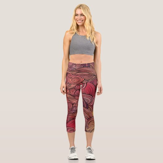 Farbenfrohe, moderne, Abstrakte Girlande-Muster Capri Leggings (Vorderseite)