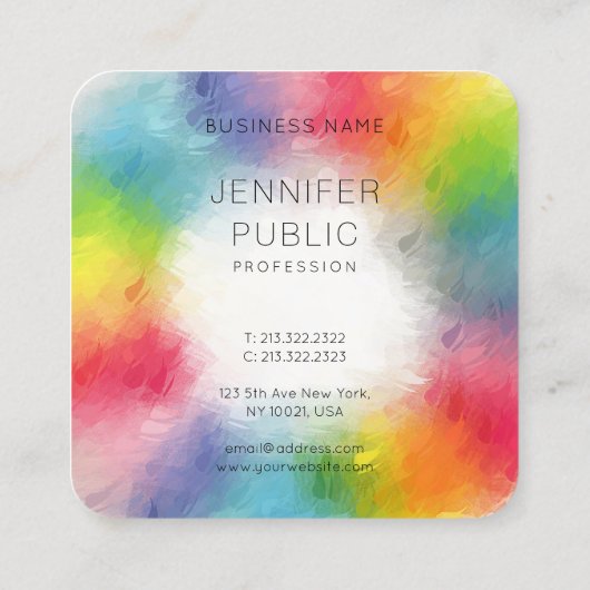 Farbenfrohe moderne Abstrakte Kunst - Regenbogenfa Quadratische Visitenkarte (Rückseite)