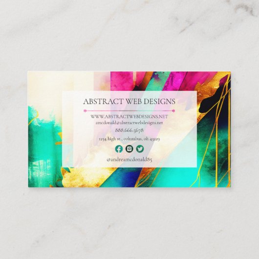 Farbenfrohe moderne Abstrakte Kunst Visitenkarte (Rückseite)