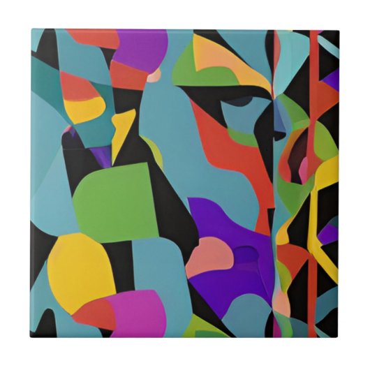 Farbenfrohe, moderne abstrakte Kunstkunst, blaues Fliese (Vorderseite)