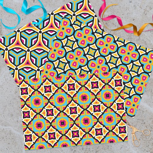 Farbenfrohe moderne Abstrakte Mosaikmuster Geschenkpapier Set