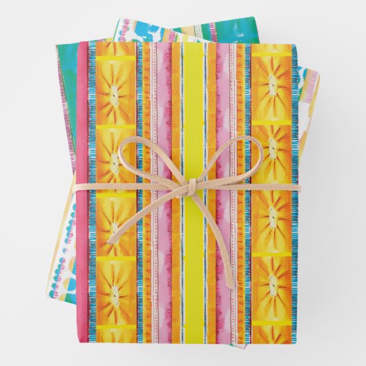 Farbenfrohe moderne Abstrakte Muster Geschenkpapier Set (Beispiel)