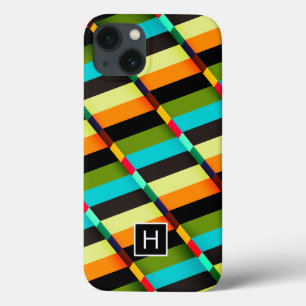 Farbenfrohe moderne abstrakte Streifen & Monogramm Case-Mate iPhone Hülle
