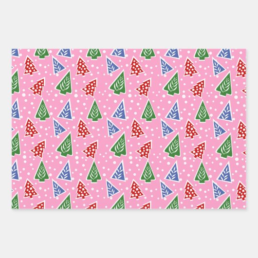 Farbenfrohe, moderne abstrakte Weihnachtsbäume Geschenkpapier Set (Vorderseite 3)
