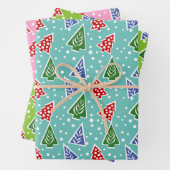 Farbenfrohe, moderne abstrakte Weihnachtsbäume Geschenkpapier Set (Beispiel)