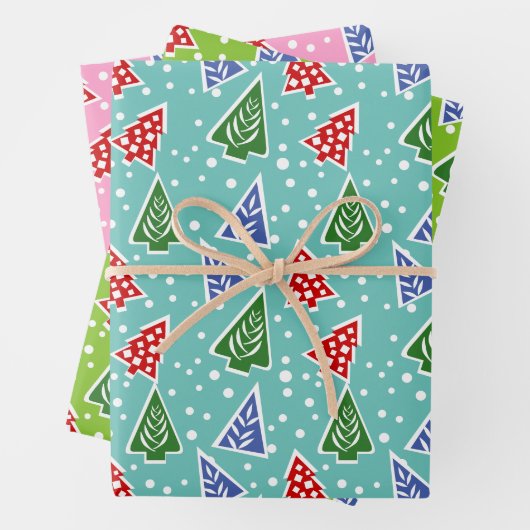 Farbenfrohe, moderne abstrakte Weihnachtsbäume Geschenkpapier Set (Beispiel)