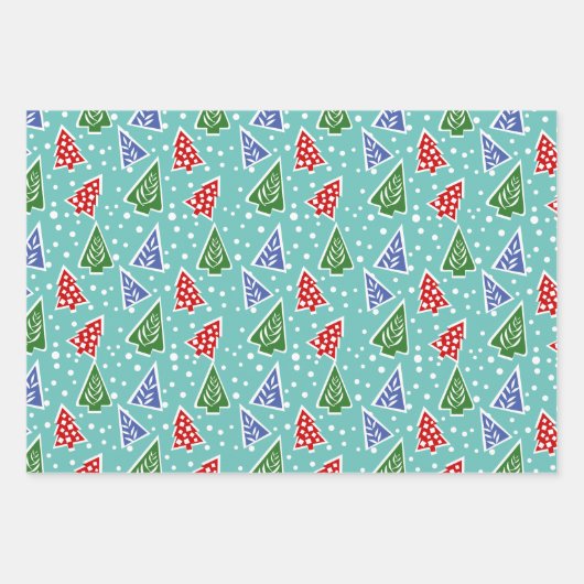 Farbenfrohe, moderne abstrakte Weihnachtsbäume Geschenkpapier Set (Vorderseite)