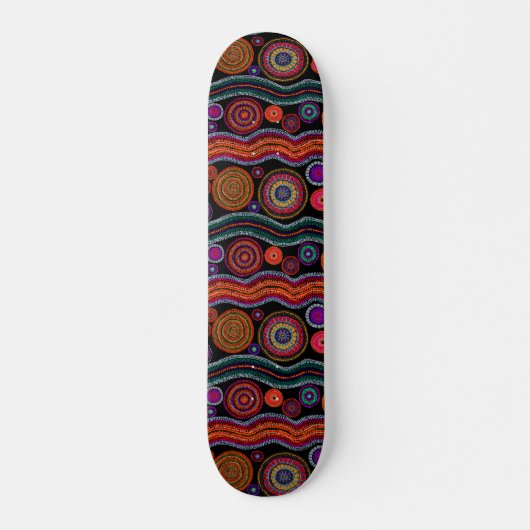 Farbenfrohe moderne australische Dot Art Tribal Mu Skateboard (Vorne)