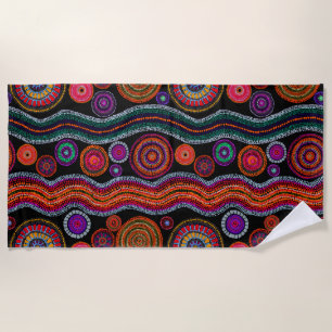 Farbenfrohe moderne australische Dot Art Tribal Mu Strandtuch