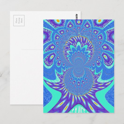 Farbenfrohe, moderne blaue Musterkunst Postkarte (Vorne/Hinten)