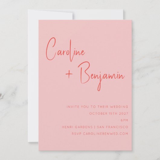 Farbenfrohe moderne Boho Pink Red Script Hochzeit Einladung (Vorderseite)