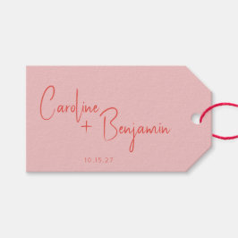 Farbenfrohe moderne Boho Pink Red Script Hochzeit Geschenkanhänger