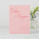 Farbenfrohe moderne Boho Pink Red Script Hochzeit Save The Date (Stehend Vorderseite)