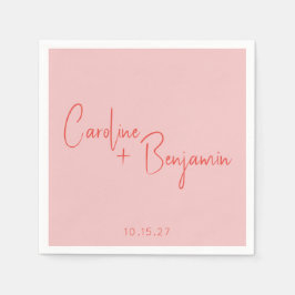 Farbenfrohe moderne Boho Pink Red Script Hochzeit Serviette