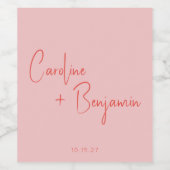 Farbenfrohe moderne Boho Pink Red Script Hochzeit Weinetikett (Einzelnes Label)